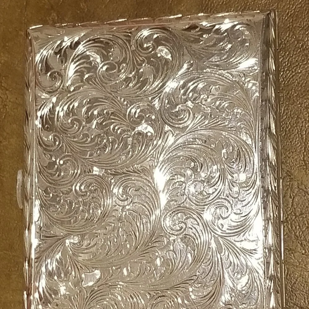 ITALIAN MONICA RICH KOSANN ENGRAVED FLORAL SILVER 4 IMAGE CASE FRAME PHOTO ALBUM